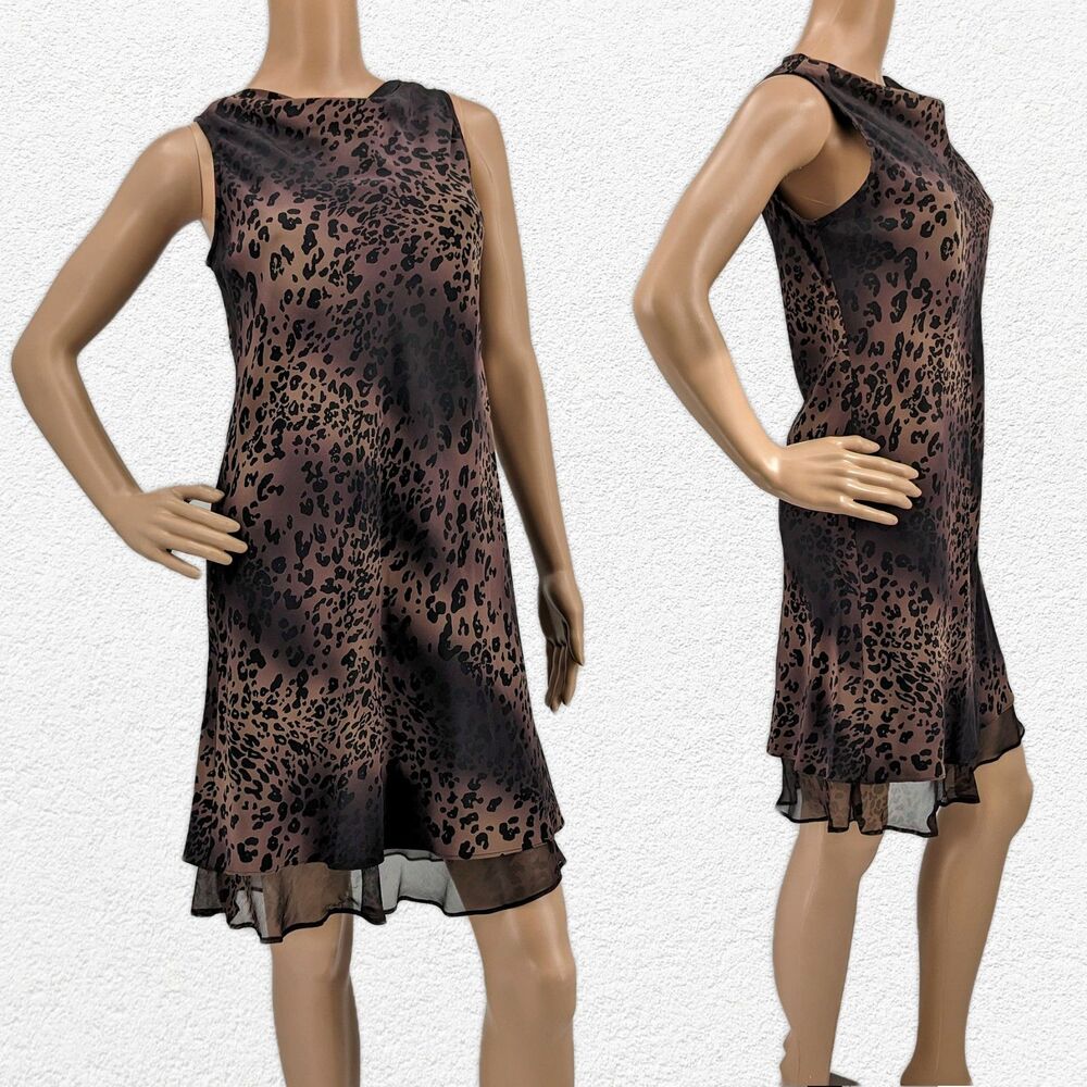 NWT Vintage 1990s Jones New York Silk Mini Dress Animal Print Cowl Size 8P